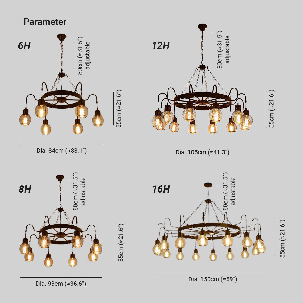 Alessio Industrial LED Chandelier Metal/Glass Dining Room/Bedroom