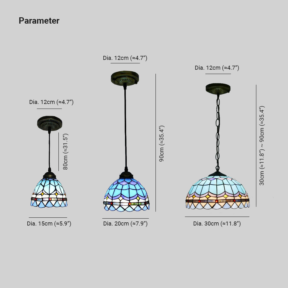 Eryn Retro LED Pendant Light Blue Metal Glass Dining Room