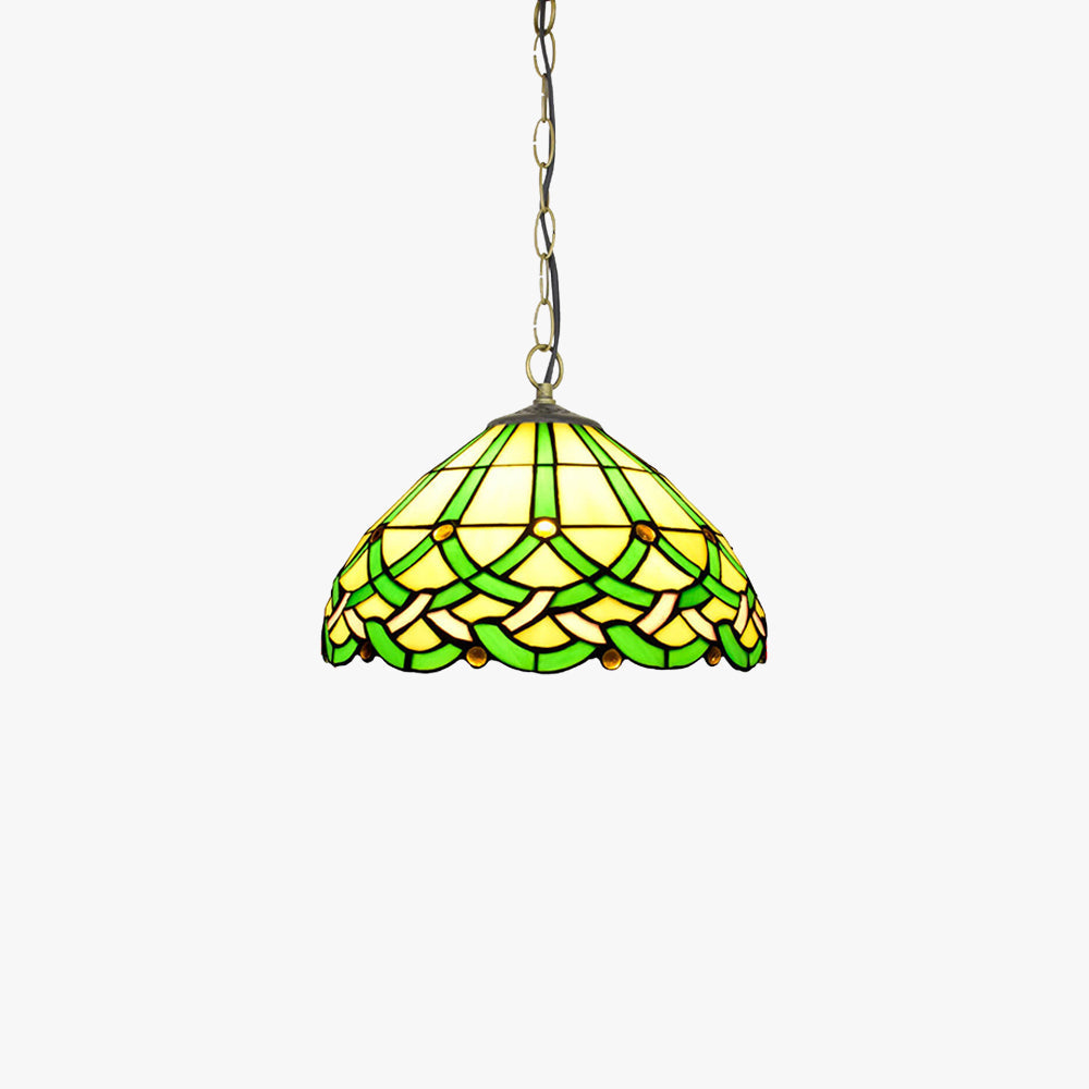 Eryn Vintage Line Gems Cone Pendant Light Green Glass Bedroom