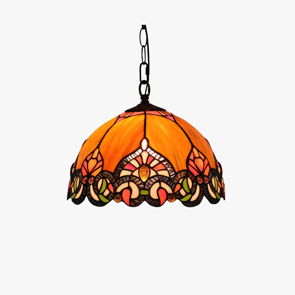 Eryn Vintage Dome Pendant Light Orange Stained Glass Living Room