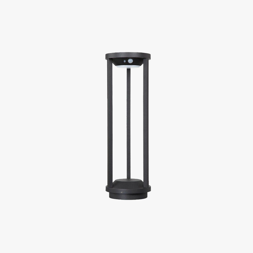 Pena Modern Metal Cylindrical Hollow Outdoor Bollard Light, Black