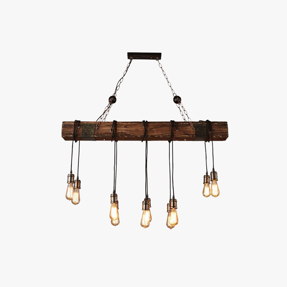 Alessio Linear Retro Wood Pendant Light, Bronze