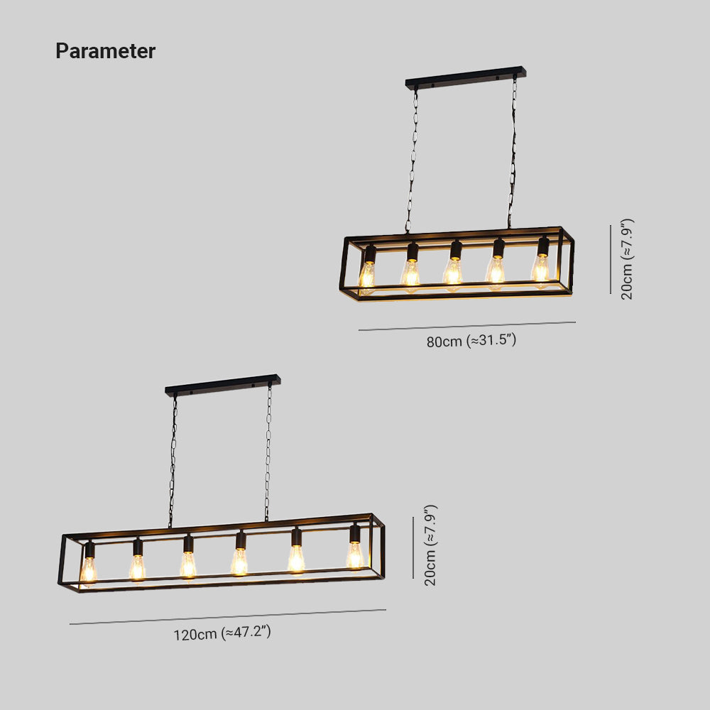 Alessio Rectangle Pendant Light Brass & 5/6 Heads