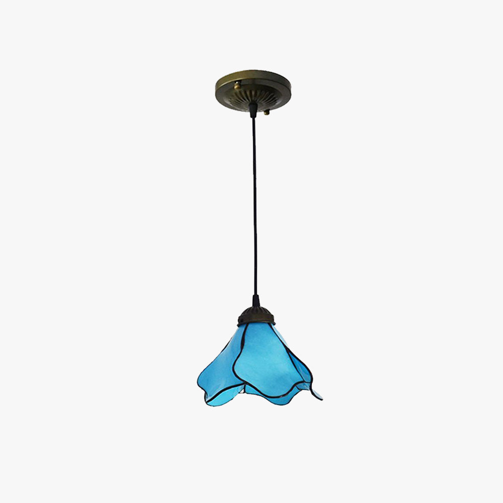 Félicie Flower Stained Glass Pendant Light, Blue/Pink, 1/3 Heads