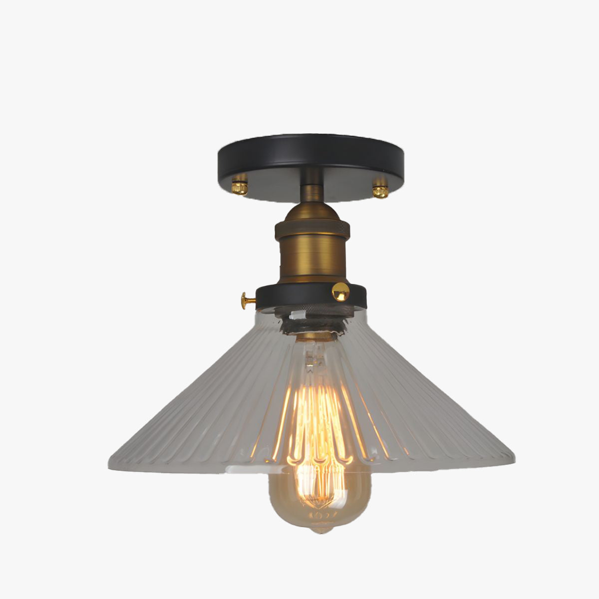 Alessio Industrial Glass Flush Mount Ceiling Light, Black