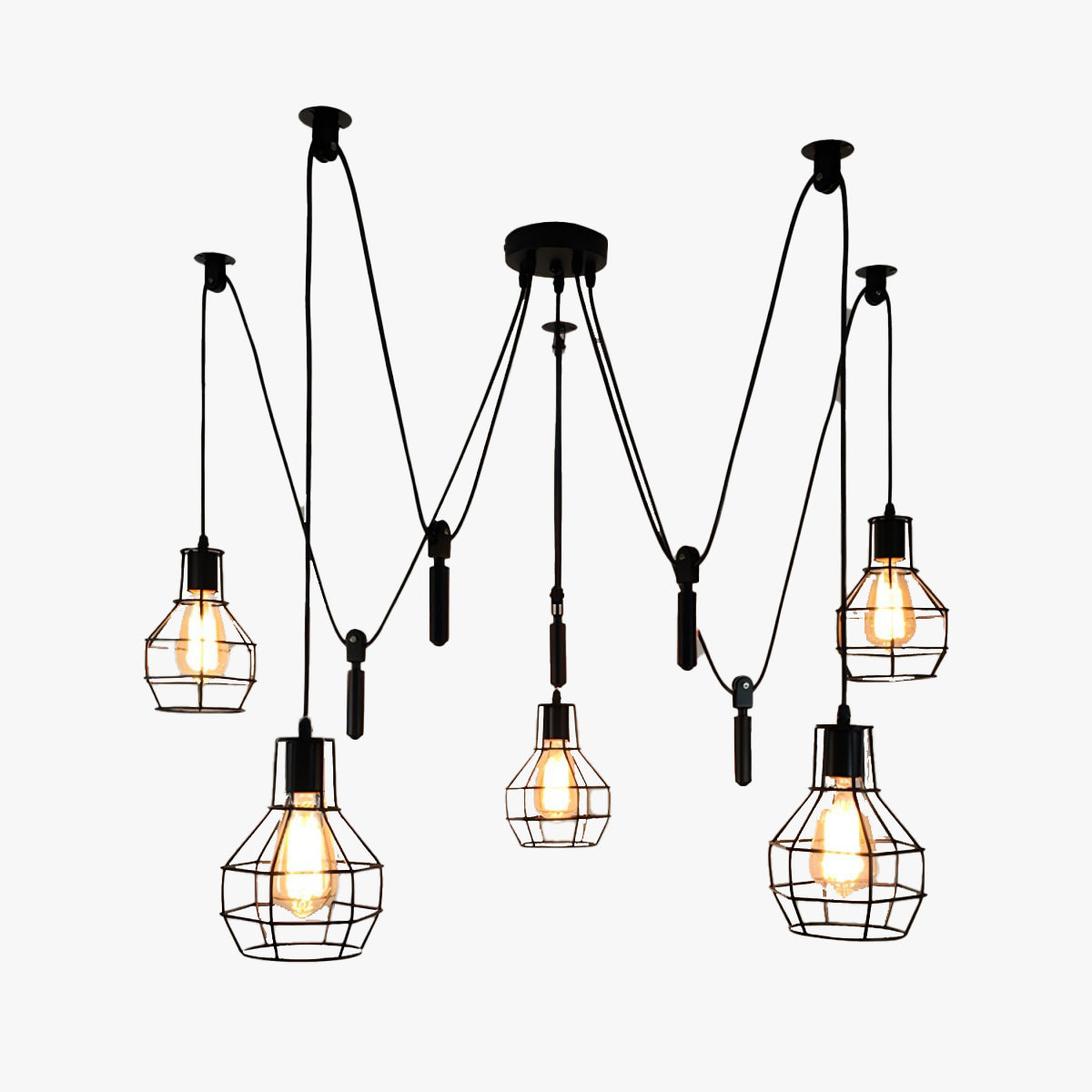 Alessio Industrial Caged Metal Pendant Light, 5/8 Heads, Black