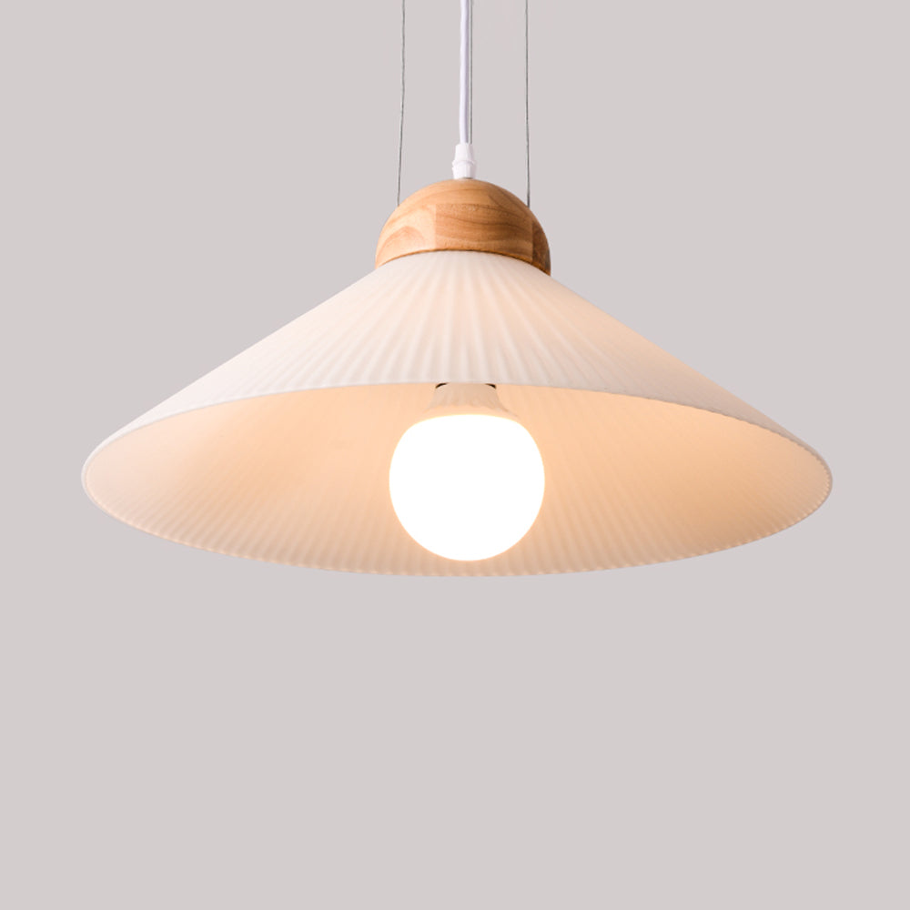 Ozawa Designer Pleated Brown Wood/Glass Pendant Light