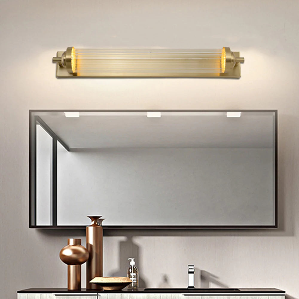 Kristy Modern Cylindrical Metal/Crystal Mirror Front Wall Lamp, Gold