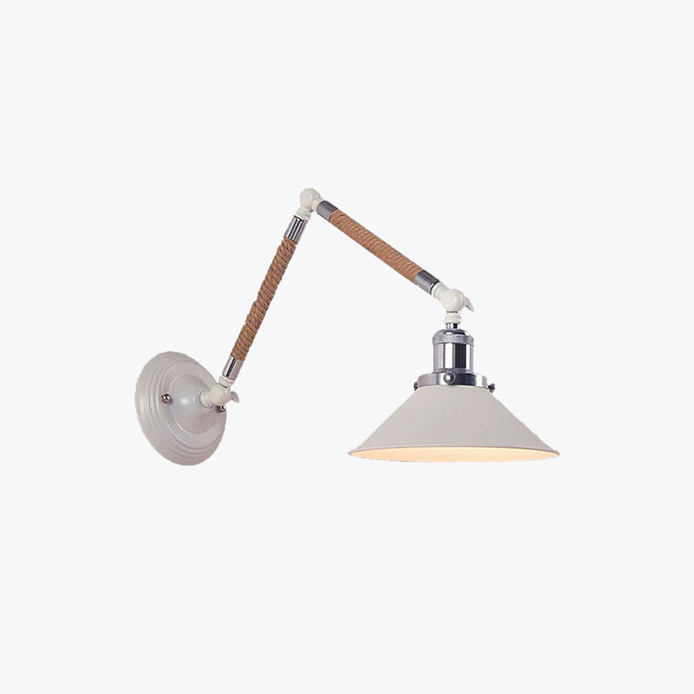 Carins White Adjustable Wall Lamp, Hemp Rope & Metal, 7"/8"/8.5"