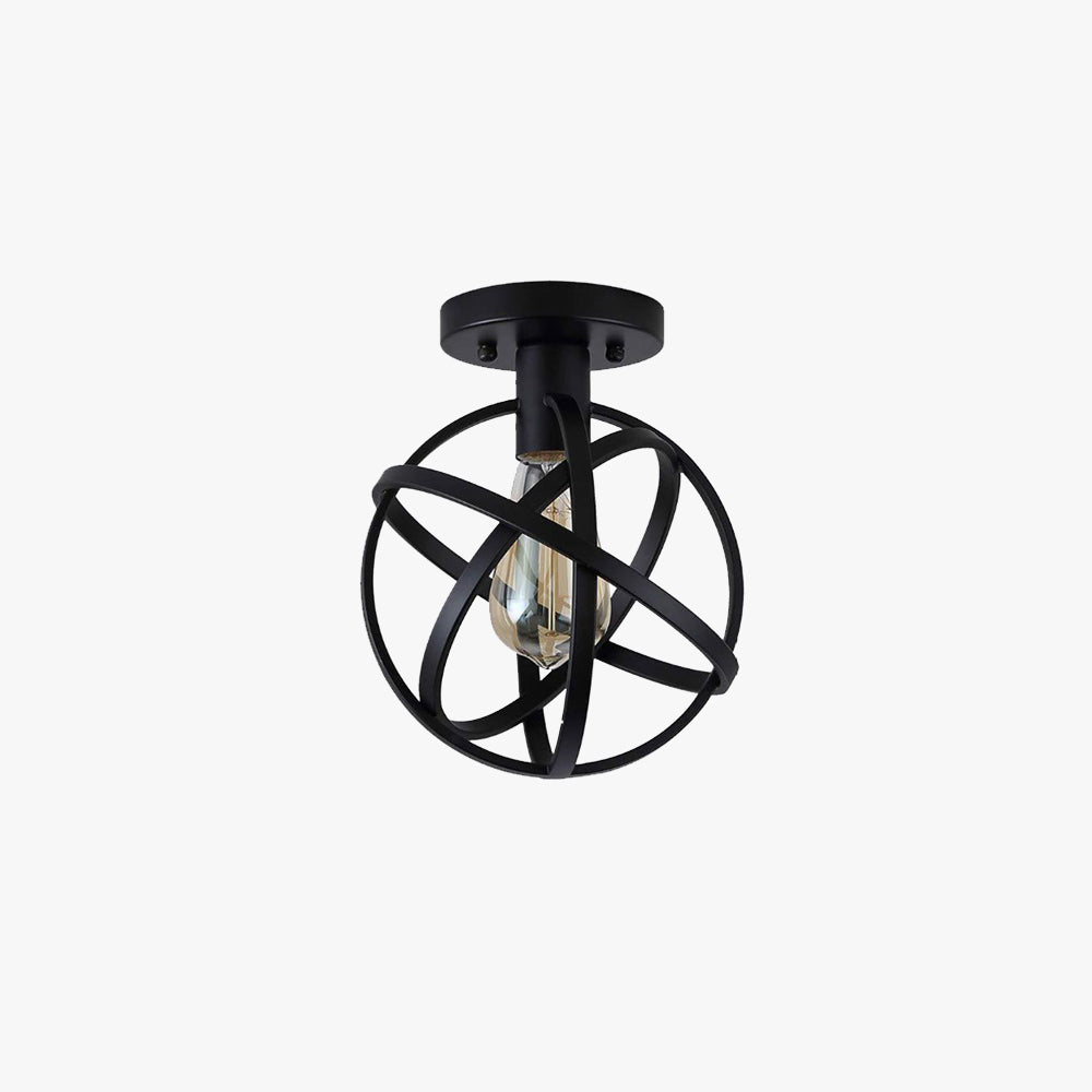 Herbert Retro Globe Lantern Metal Flush Mount Ceiling Light, Balck