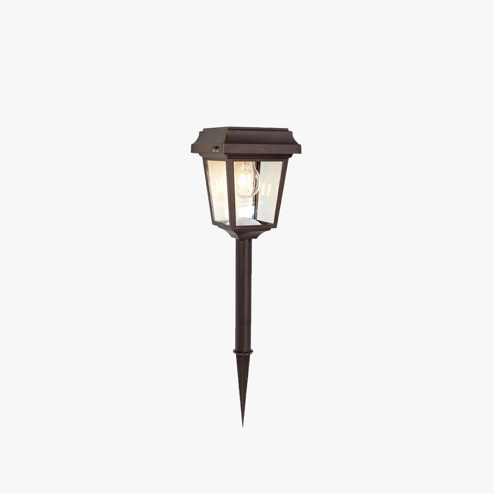 Pena Vintage Metal Lantern Shaped Solar Outdoor Bollard Light, Black/Coffee