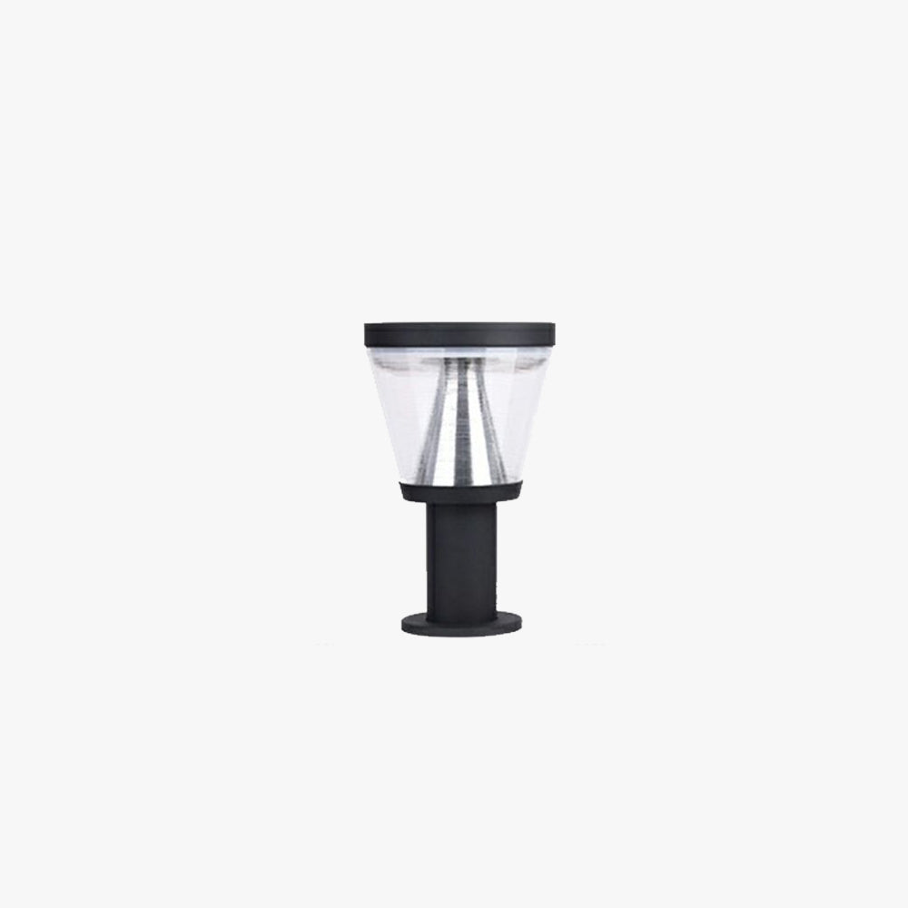Pena Modern Metal Cone Shade Solar Outdoor Bollard Light, Black