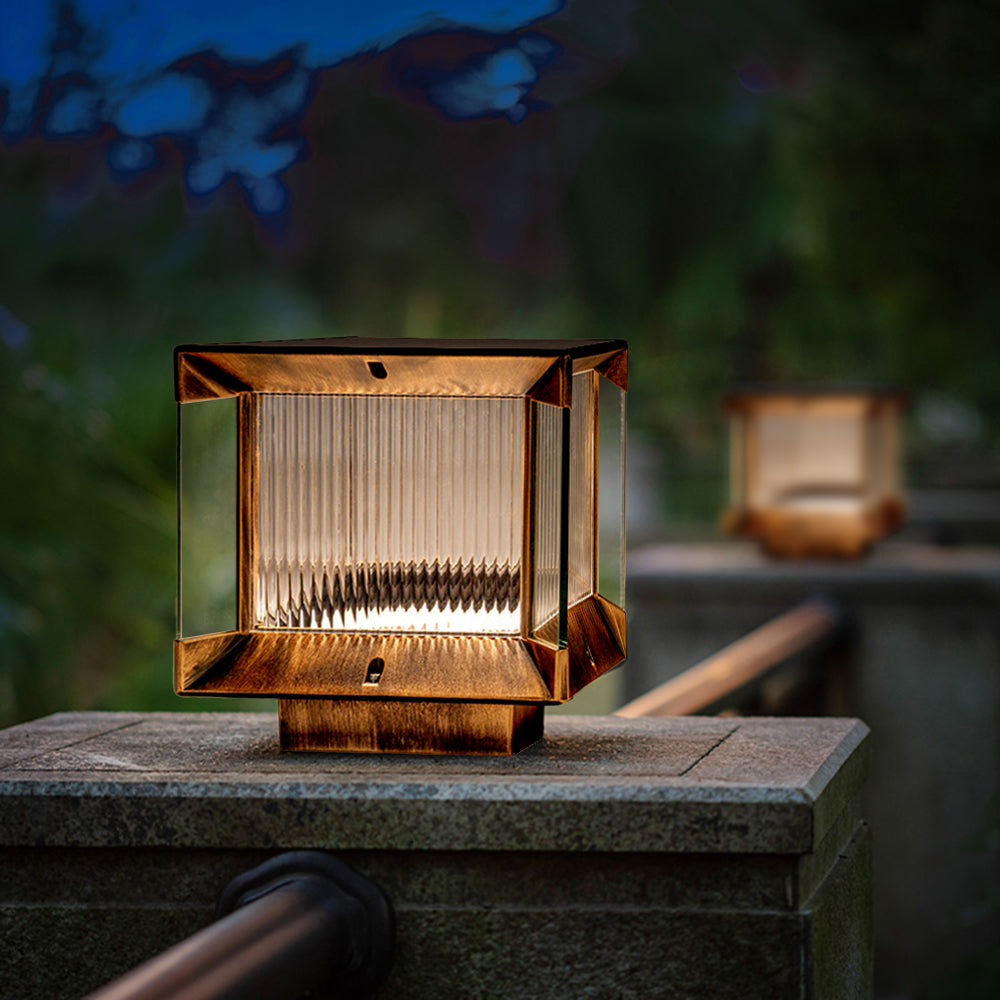 Riley Modern Rectangular Metal Glass Outdoor Lamp, Black/Black-Gold