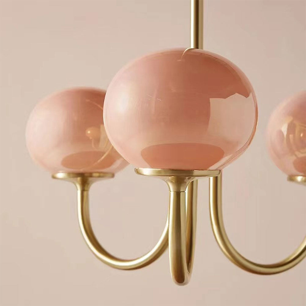Hailie Retro Art Deco Globe Chandelier, White/Pink/Beige