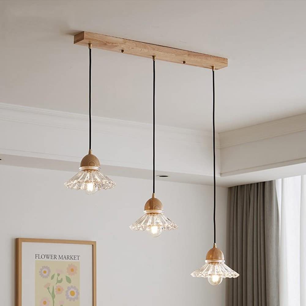 Hailie Retro Wood Pendant Light Glass Bedroom/Living Room/Dining Room