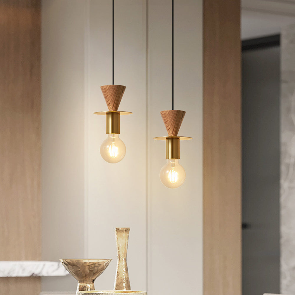 Hailie Modern Simple Pendant Light Copper Walnut Bedroom Dining Room