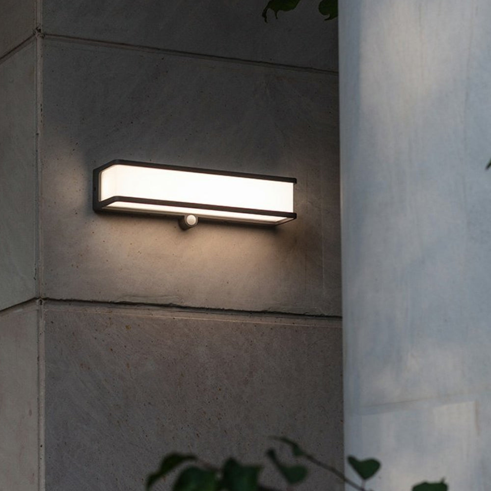 Orr Modern Minimalist Rectangular Acrylic Sensor Solar Outdoor Wall Lamp, Black/White