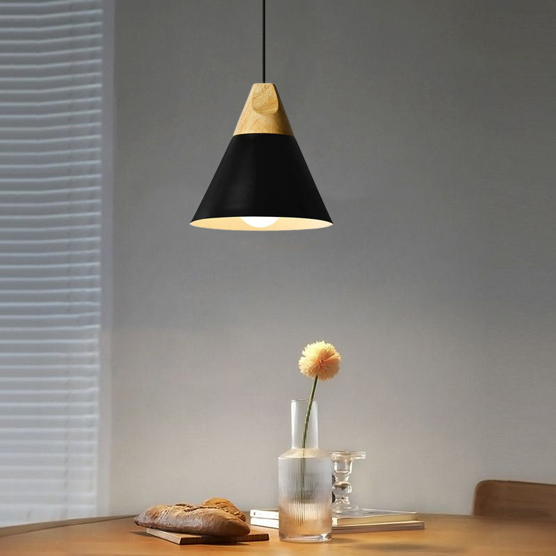 Morandi Multi-Shaped Wood And Metal Pendant Light, 6 Colors