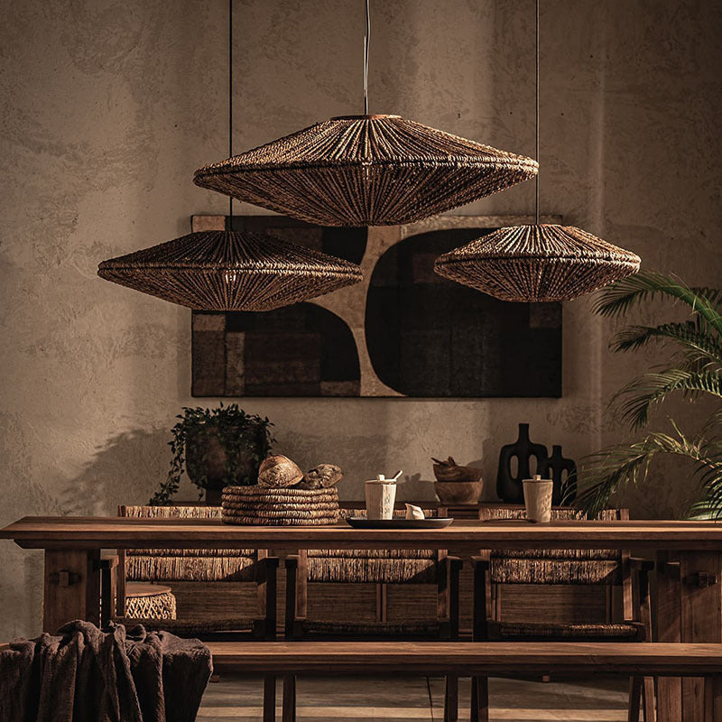 Muto Rustic Pendant Light Rattan Living Room Dining Room Bedroom