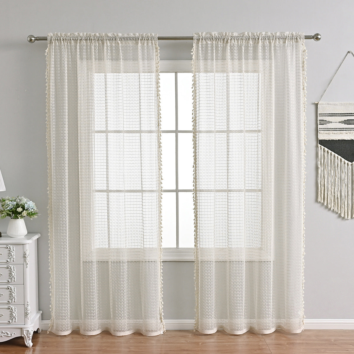 French Sheer Curtain Romantic, Beige, Living Room/Bedroom