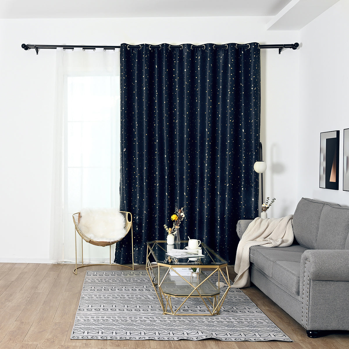 Modern Gold Star Pattern Thermal Blackout Curtain, Living Room