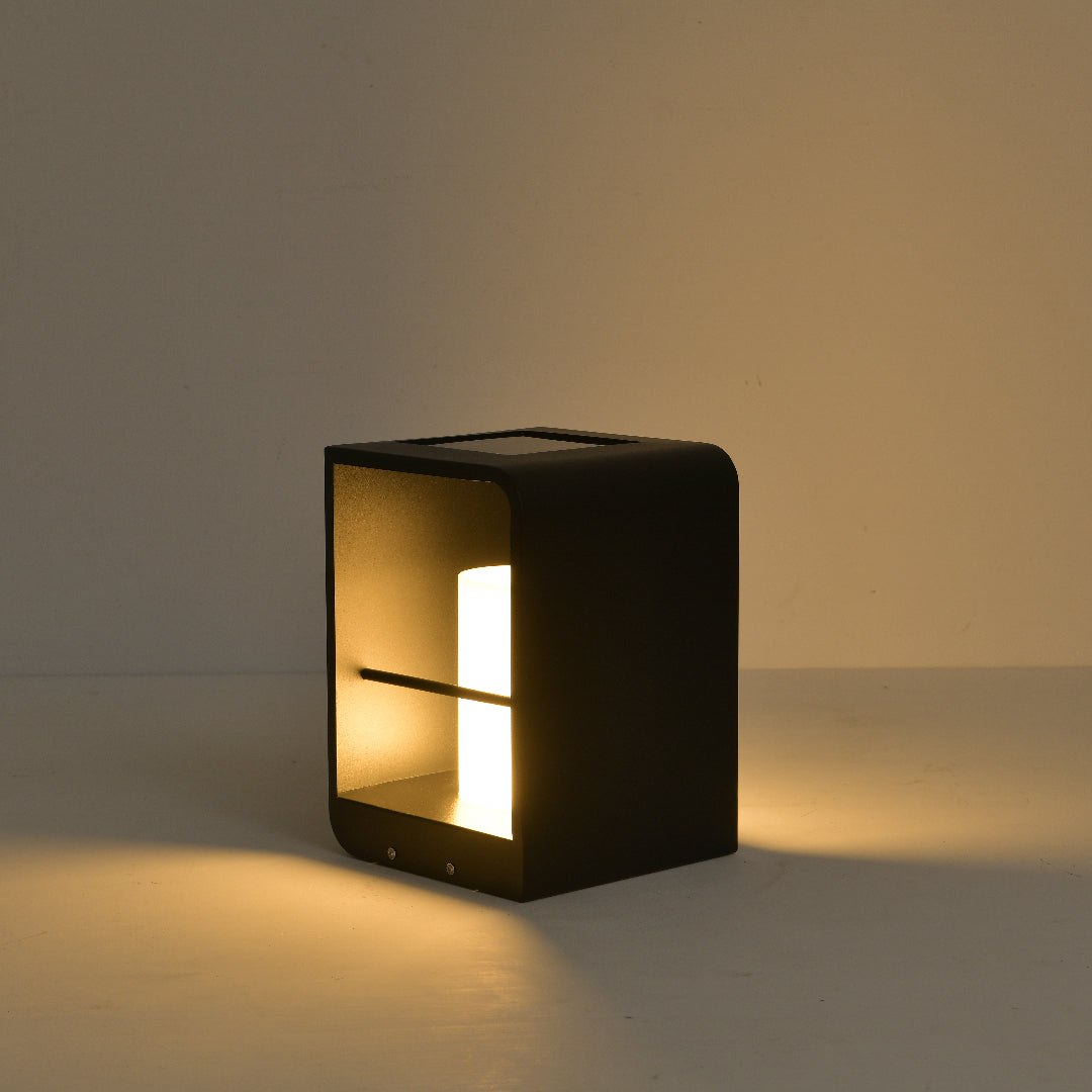 Orr Minimalist Cuboid Candle Solar Outdoor Floor Lamp, Black