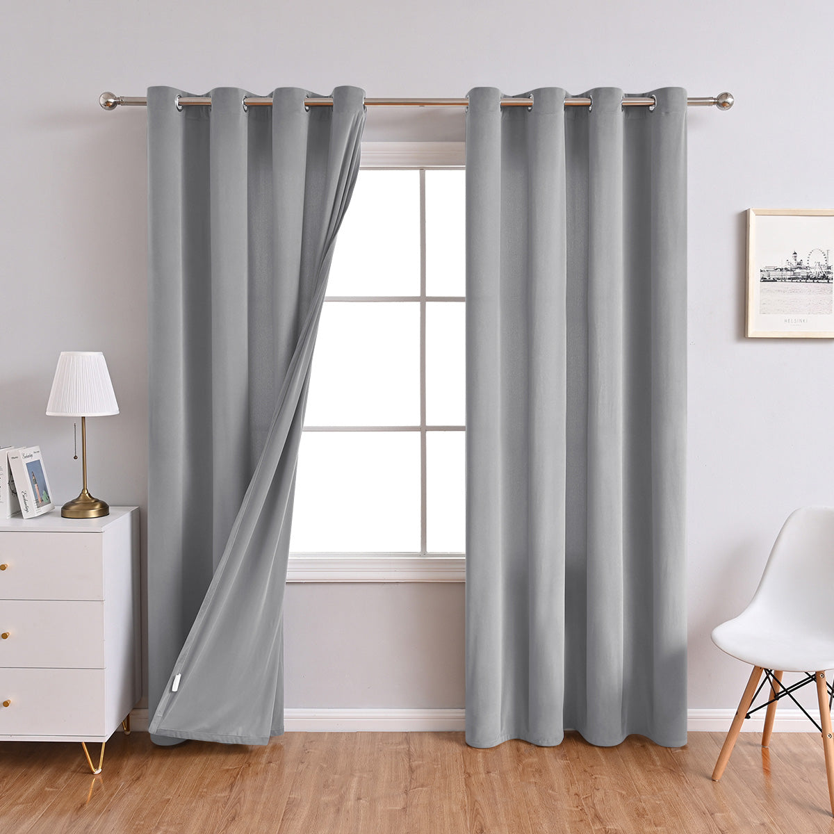 Modern Simple Blackout Curtain, Beige/Gray/Dark Green, Living Room