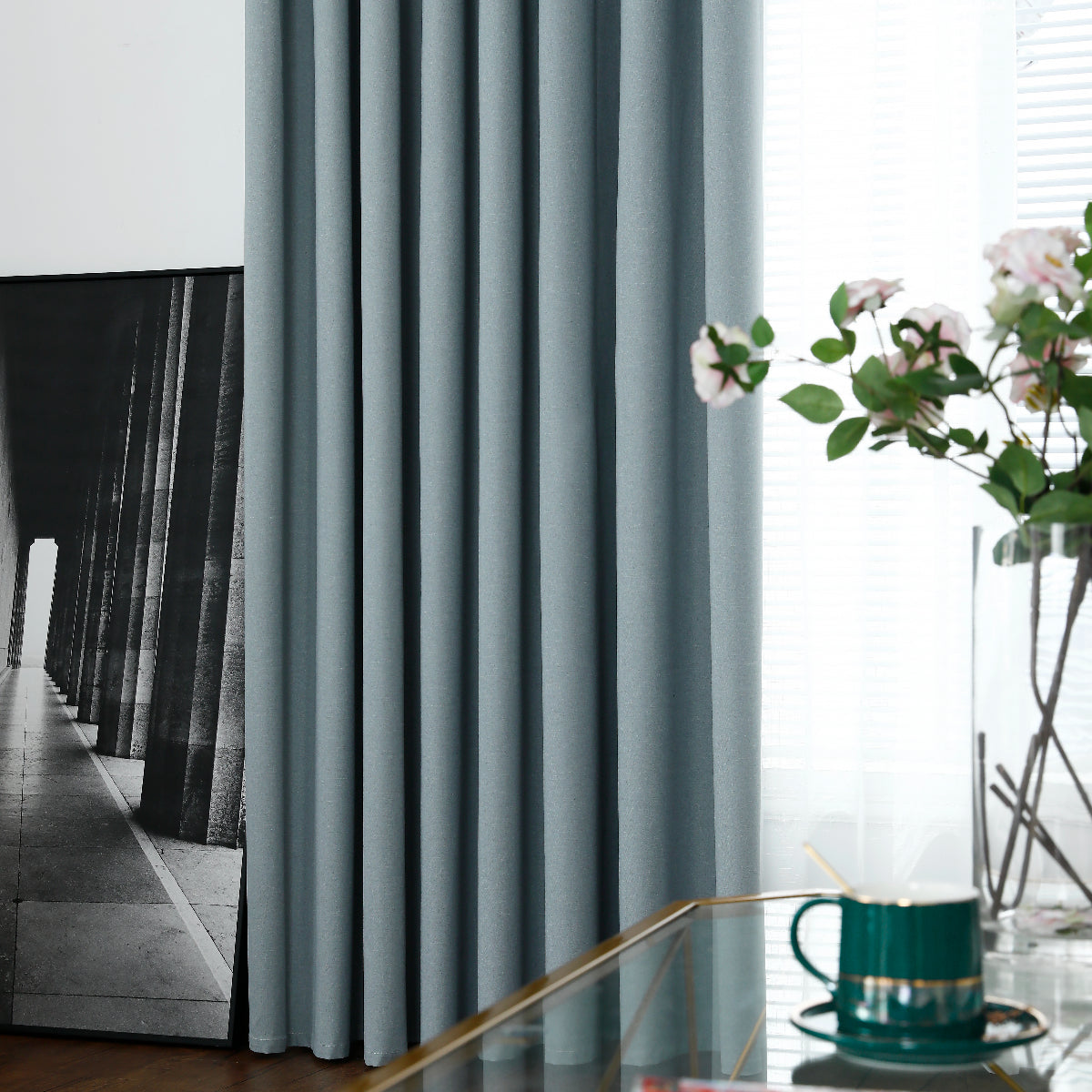 Modern Linen Solid Color Blackout Thermal Insulated Curtains