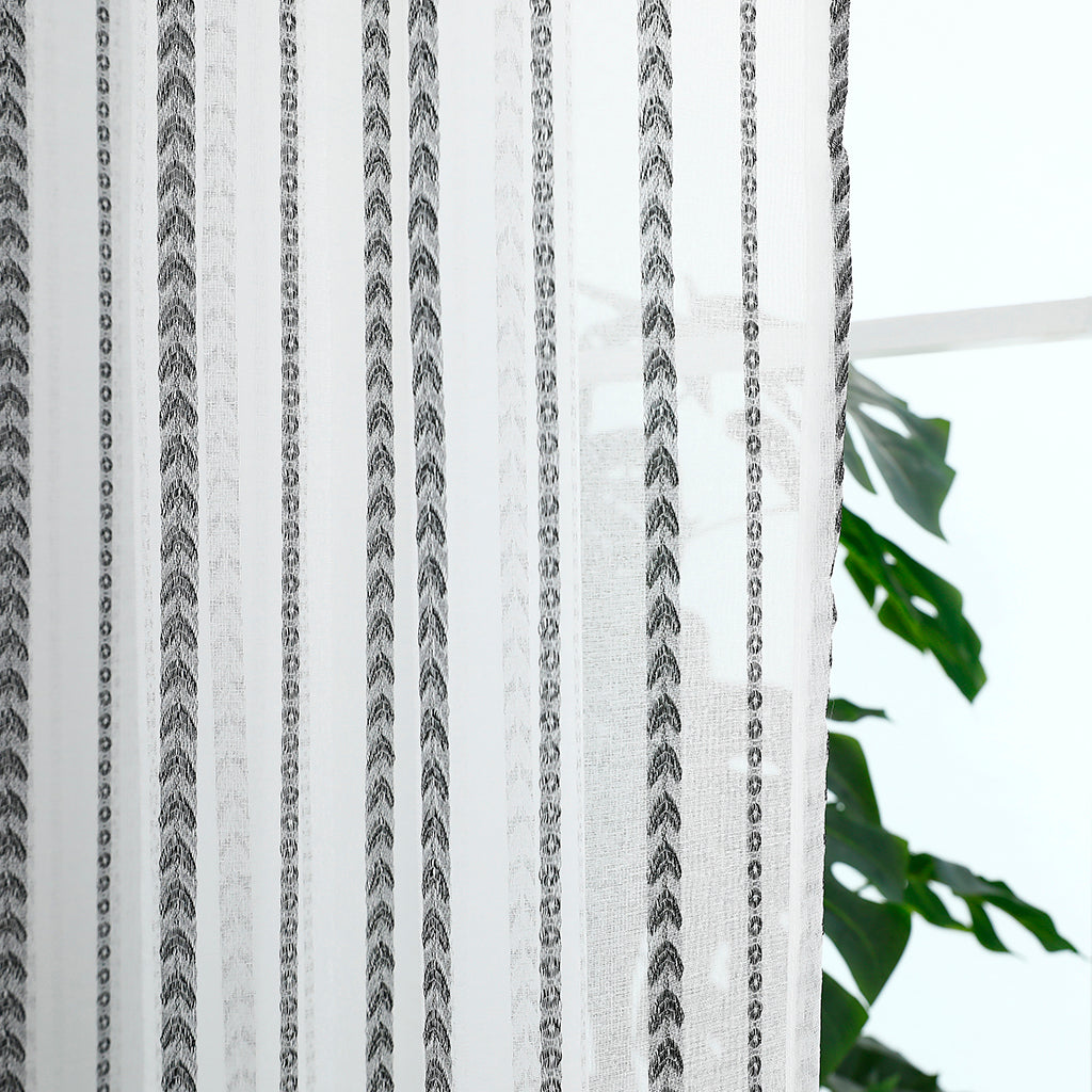 Modern White Sheer Curtains, Black Love Stripes, Children's Room