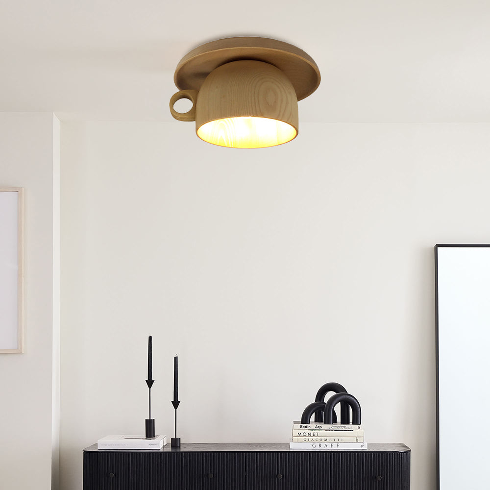 Cairns Modern Wood Cup Flush Mount Ceiling Light Bedroom