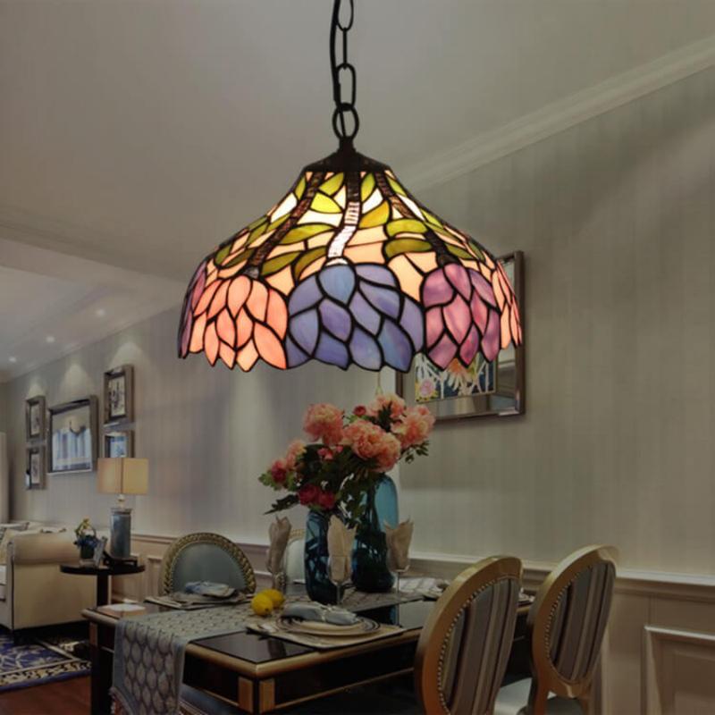 Eryn Vintage Pendant Light Blossom Flower Stained Glass Living Room