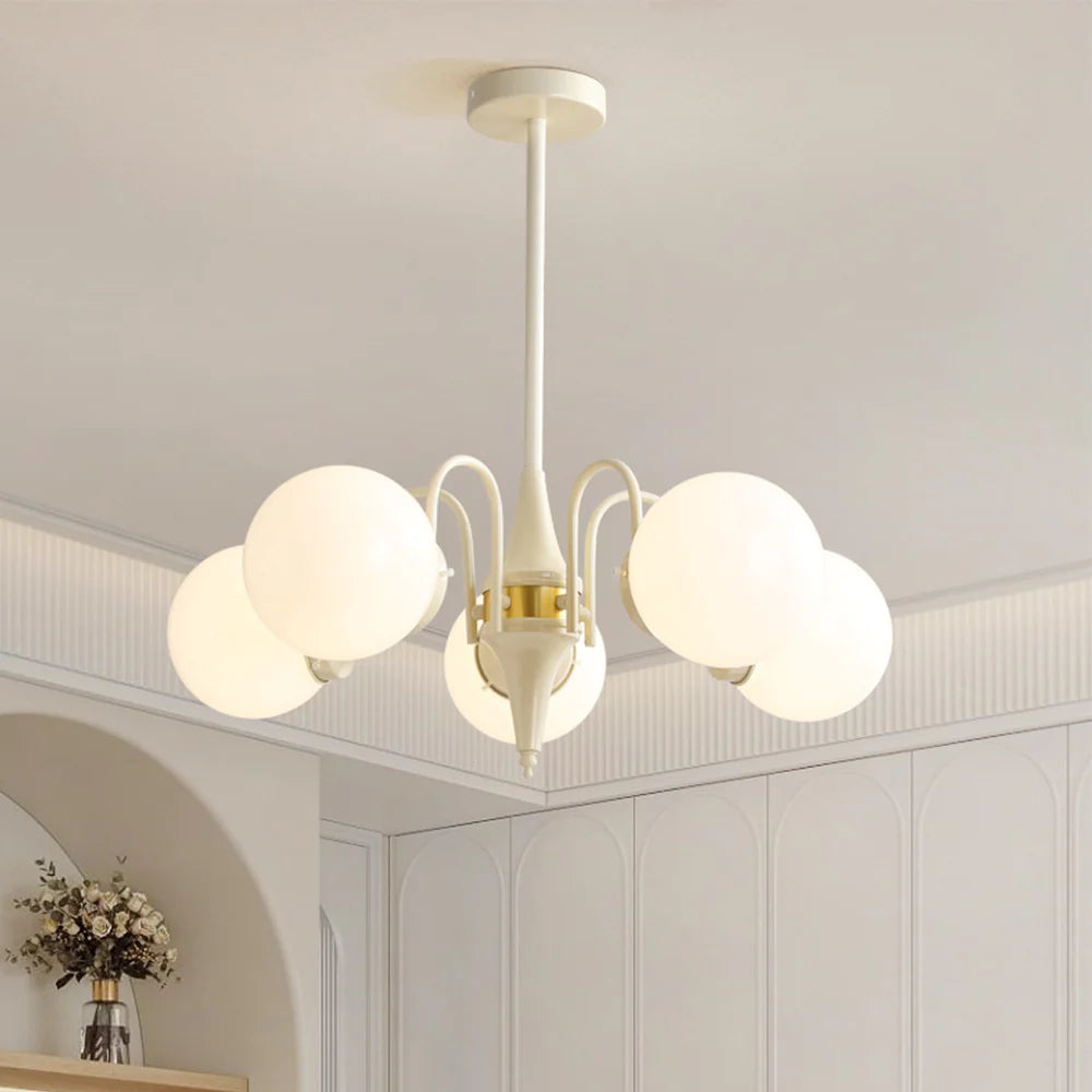 Valentina French LED Chandelier Milky White Cream Metal Living Room