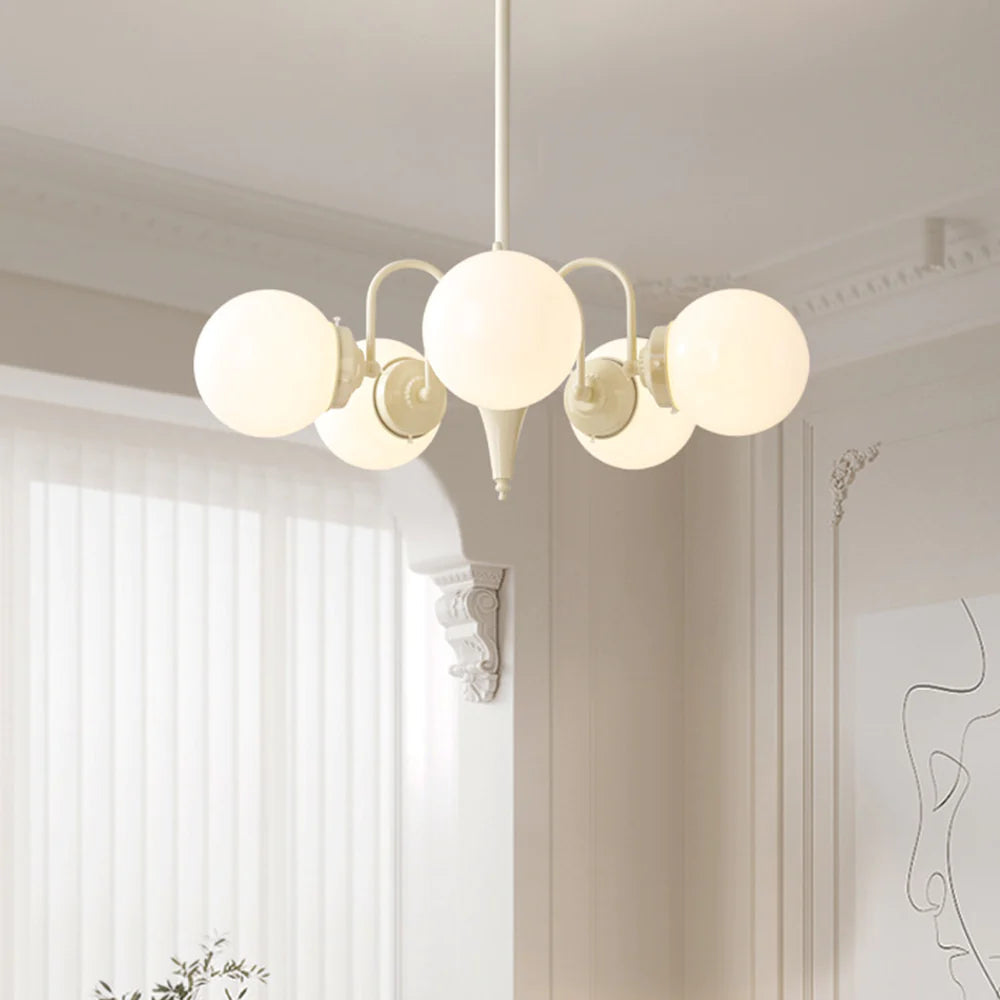 Valentina French LED Chandelier Milky White Cream Metal Living Room