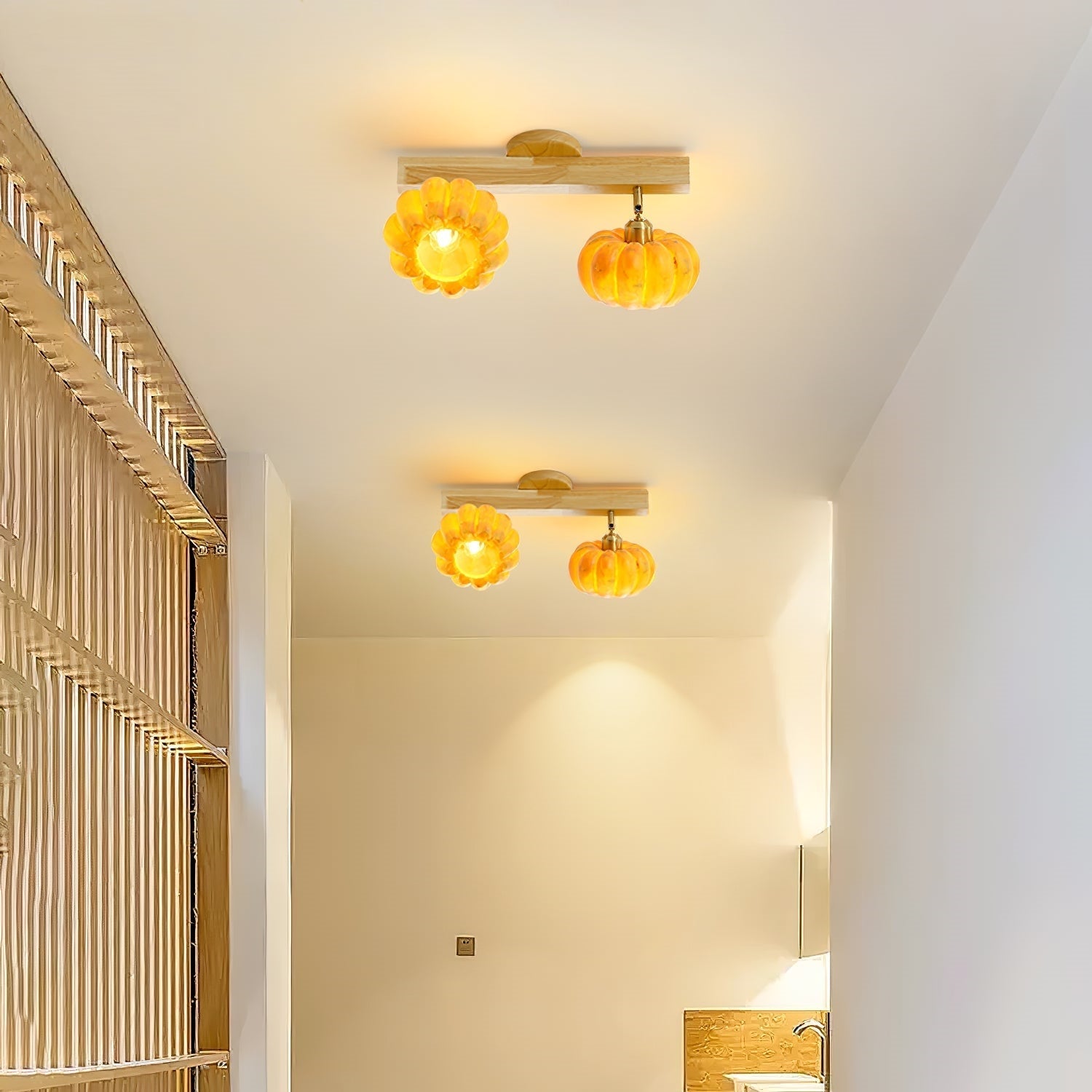 Ozawa Modern Flush Mount Ceiling Light Wood Resin Bedroom Hallway