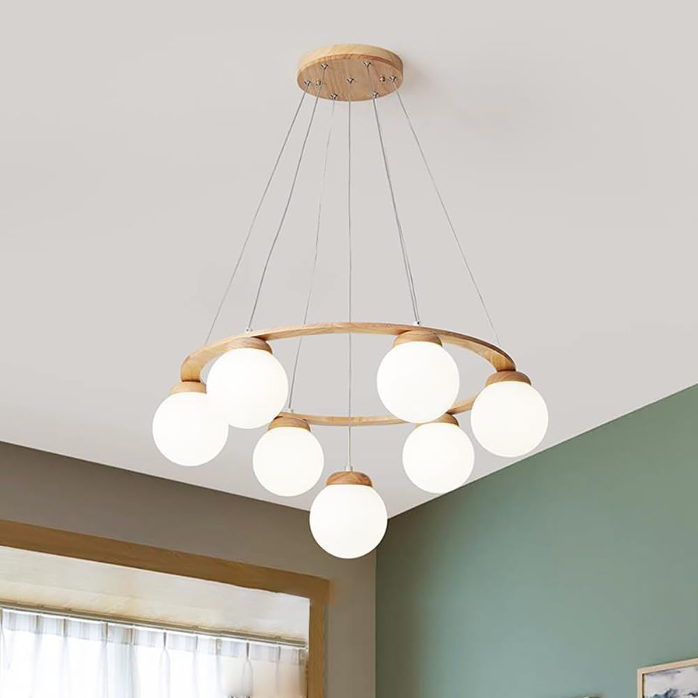 Valentina Pendant Light Wood Glass White Island Living Room/Bedroom