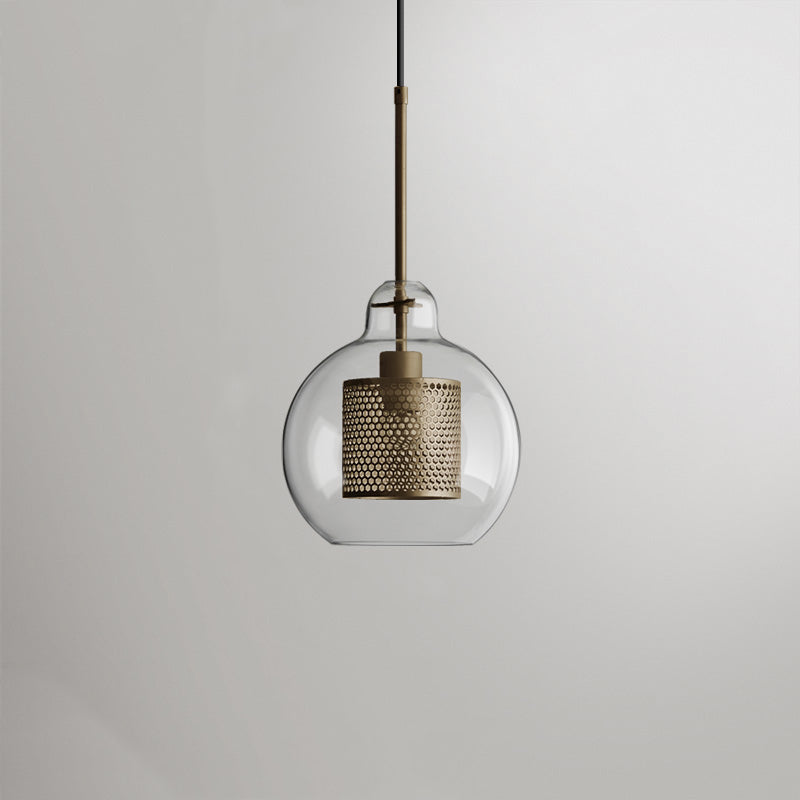 Oneal Contemporary Golden Pendant Light, Metal/Glass, Globe/Cylindric