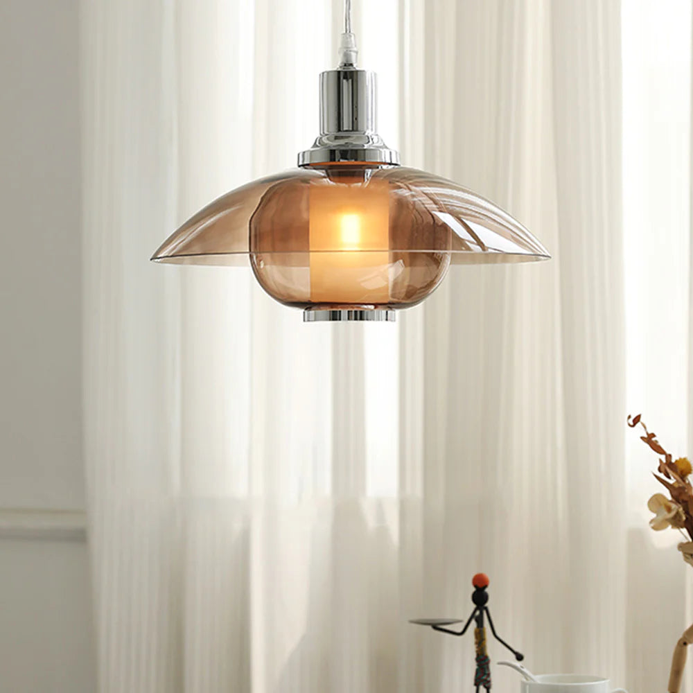 Cairns Modern Round LED Pendant Light Brown Glass Living Room