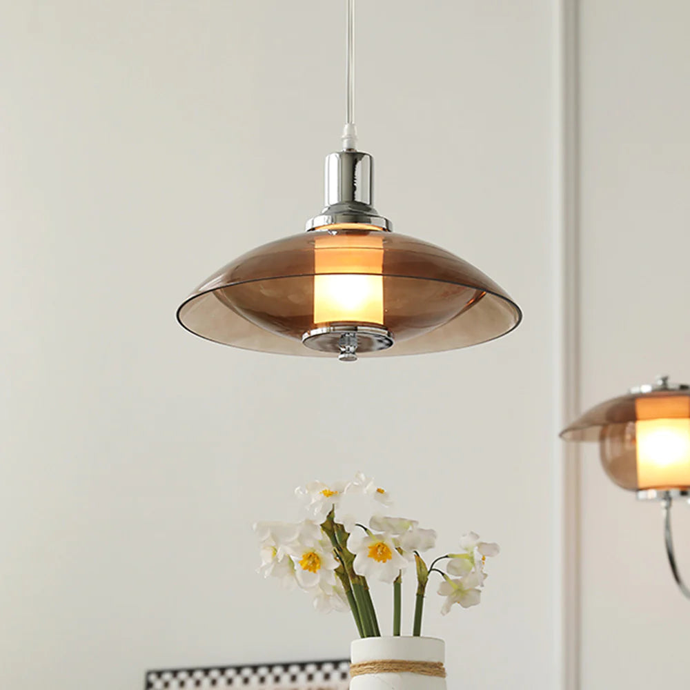 Cairns Modern Round LED Pendant Light Brown Glass Living Room