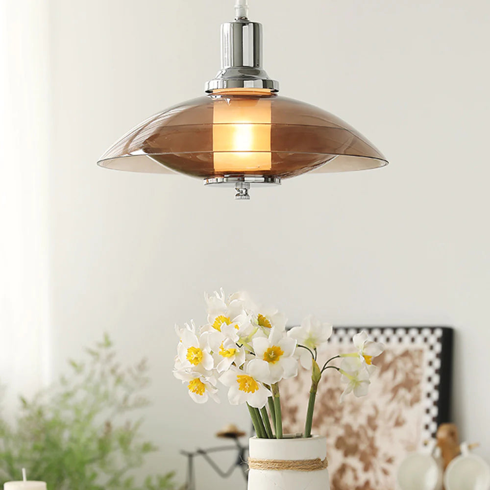 Cairns Modern Round LED Pendant Light Brown Glass Living Room