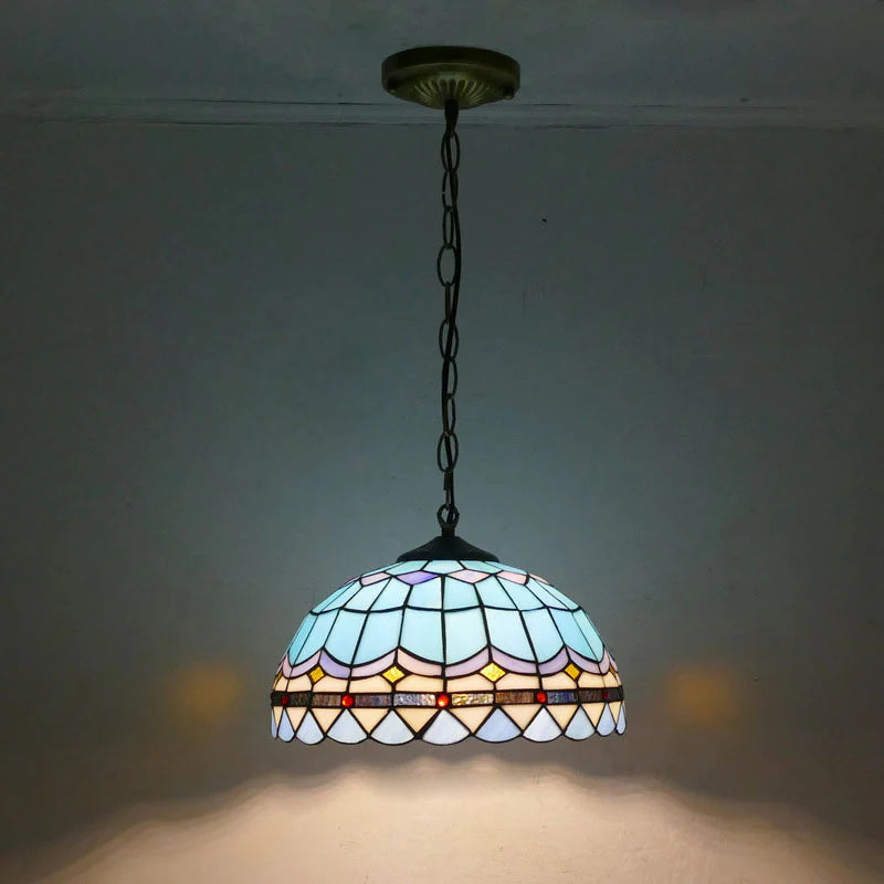 Eryn Retro LED Pendant Light Blue Metal Glass Dining Room