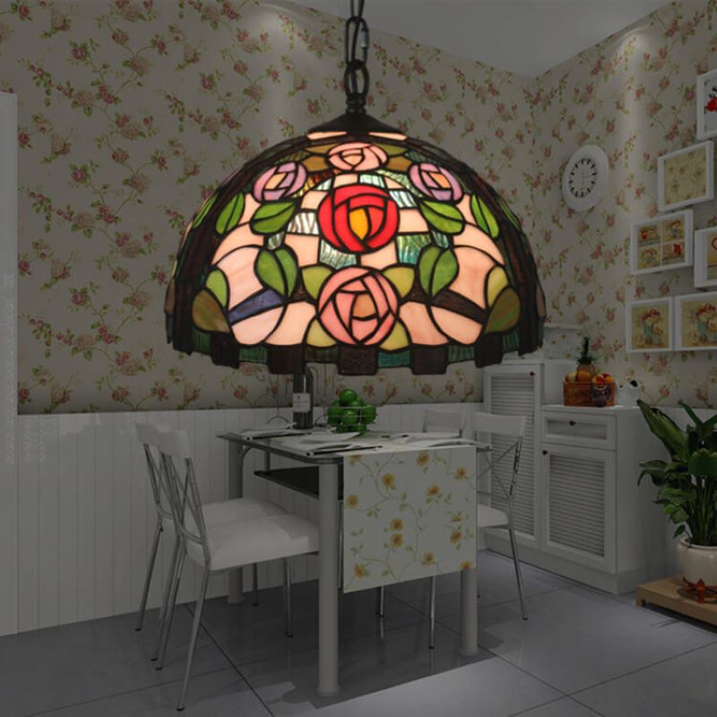 Eryn Vintage LED Pendant Light Rose Glass Metal Living Room