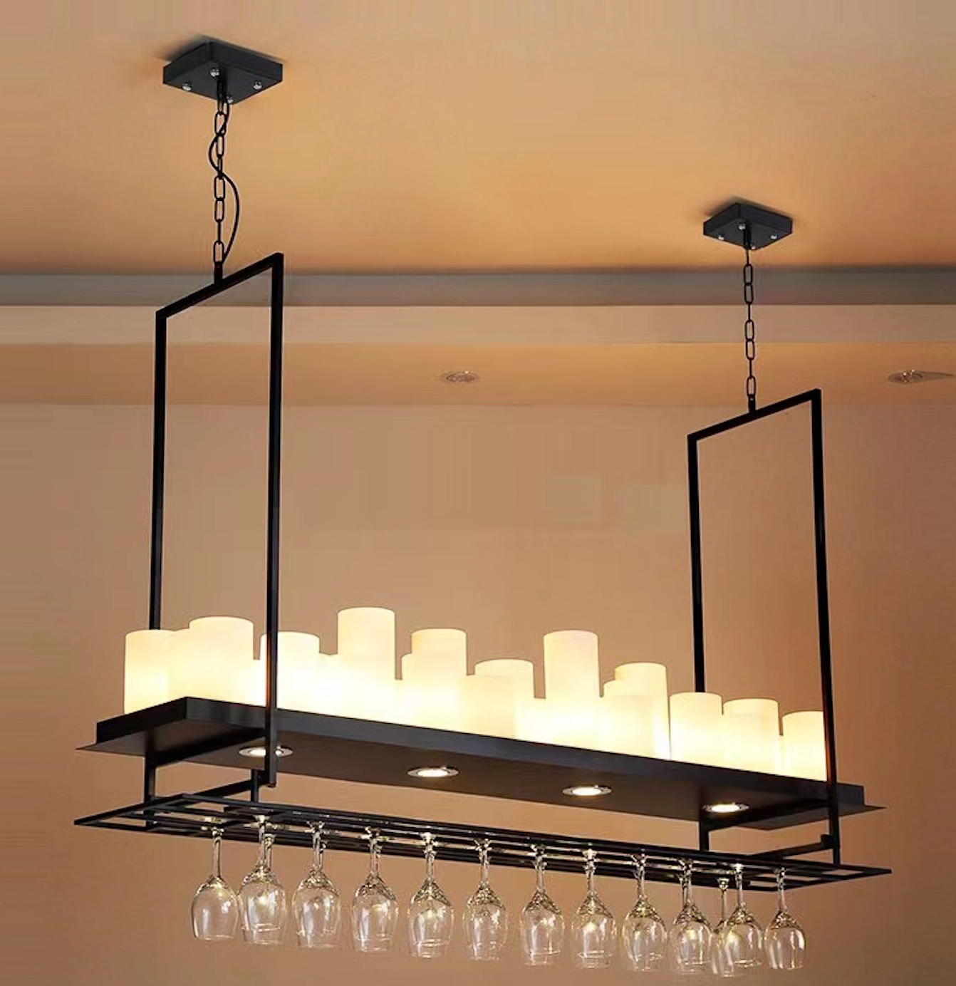 Alessio Candle Pendant Lighting for Kitchen Island Wine Glass Holder
