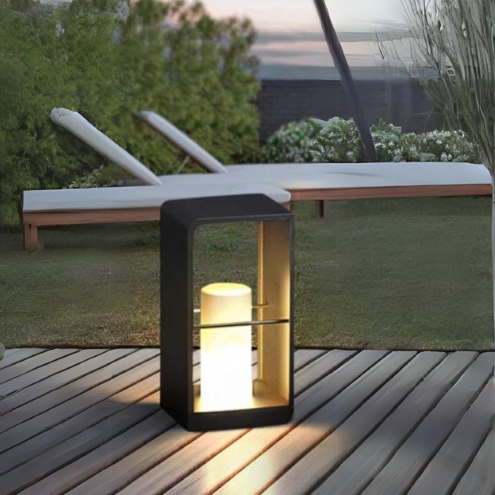 Orr Minimalist Cuboid Candle Black Outdoor Floor Lamp Garden
