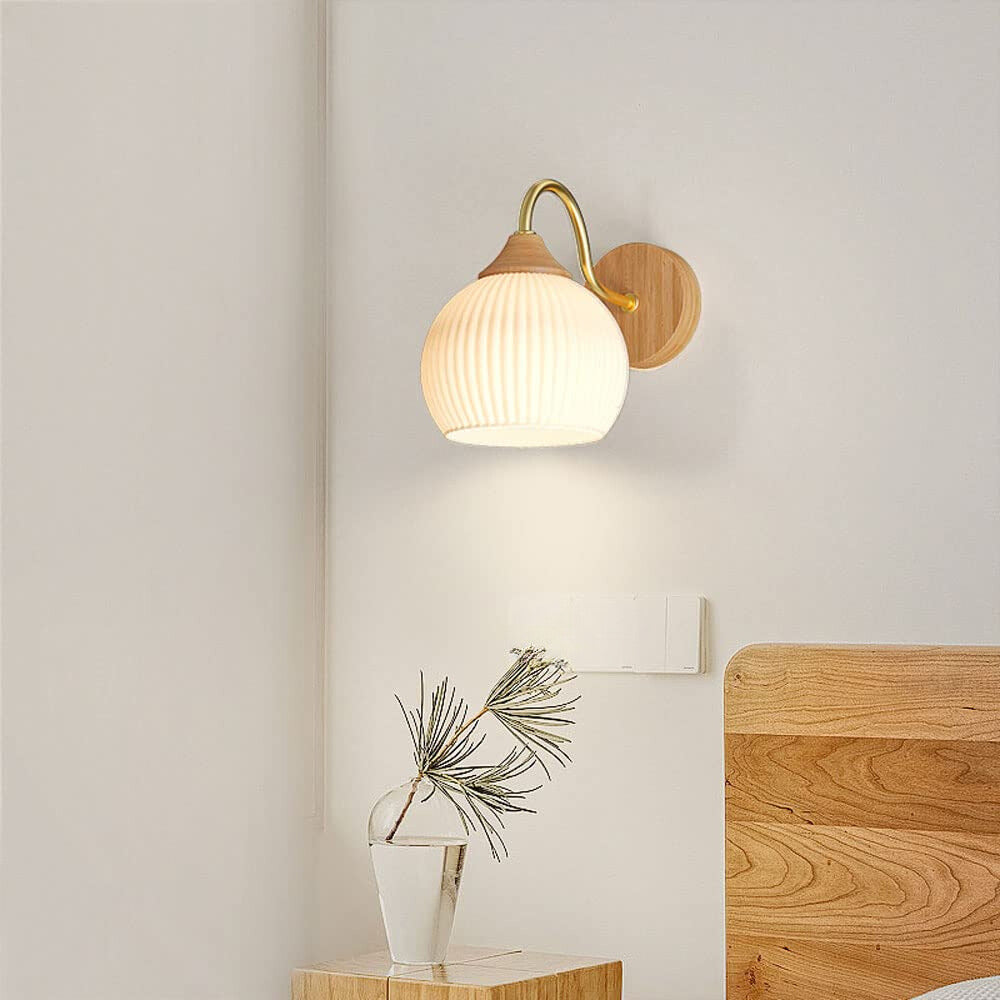 Ozawa Nordic Minimalist Indoor Wall Lamp Glass Wood Bedroom Balcony