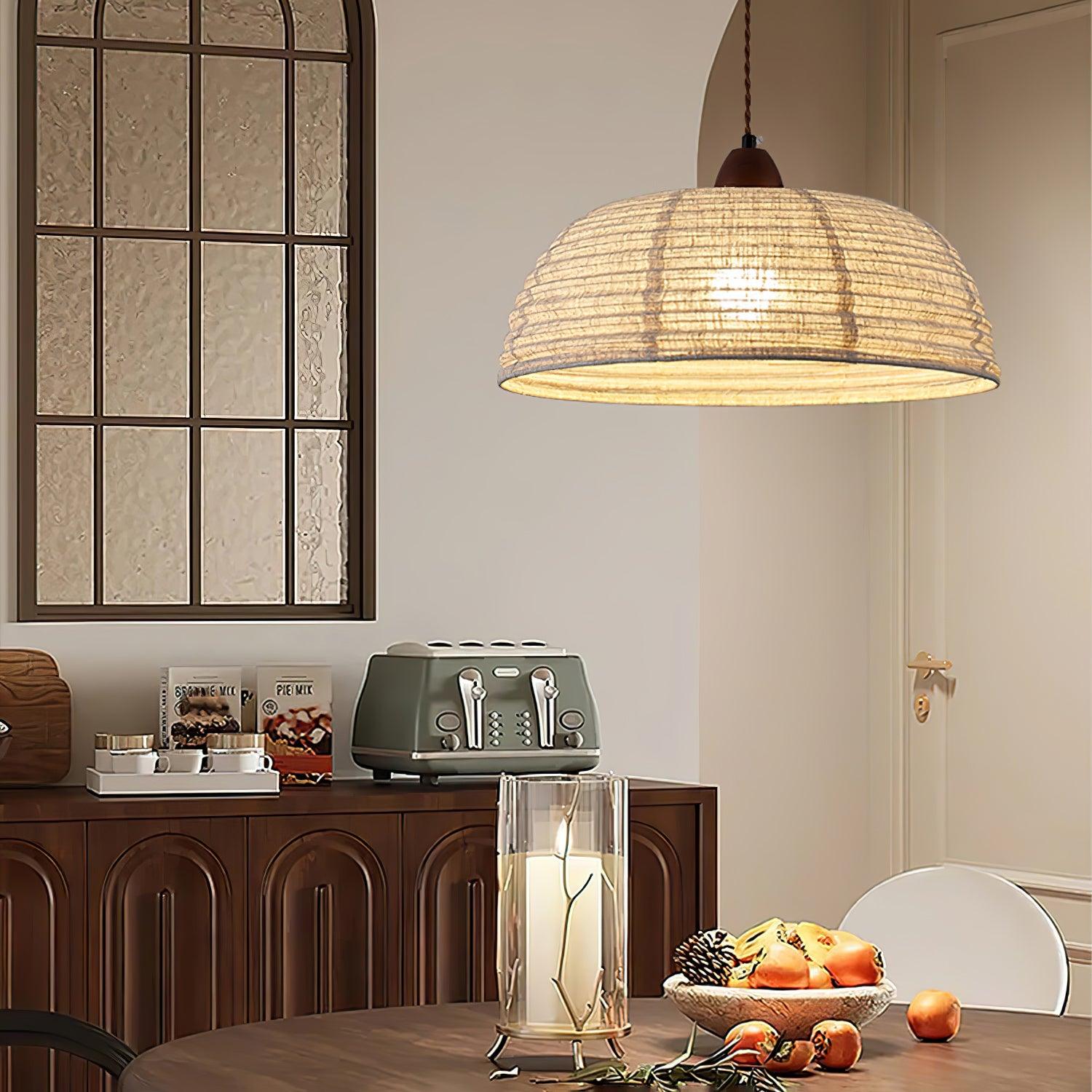 Ritta Retro Lantern Wooden Farbic Pendant Light Study Kitchen