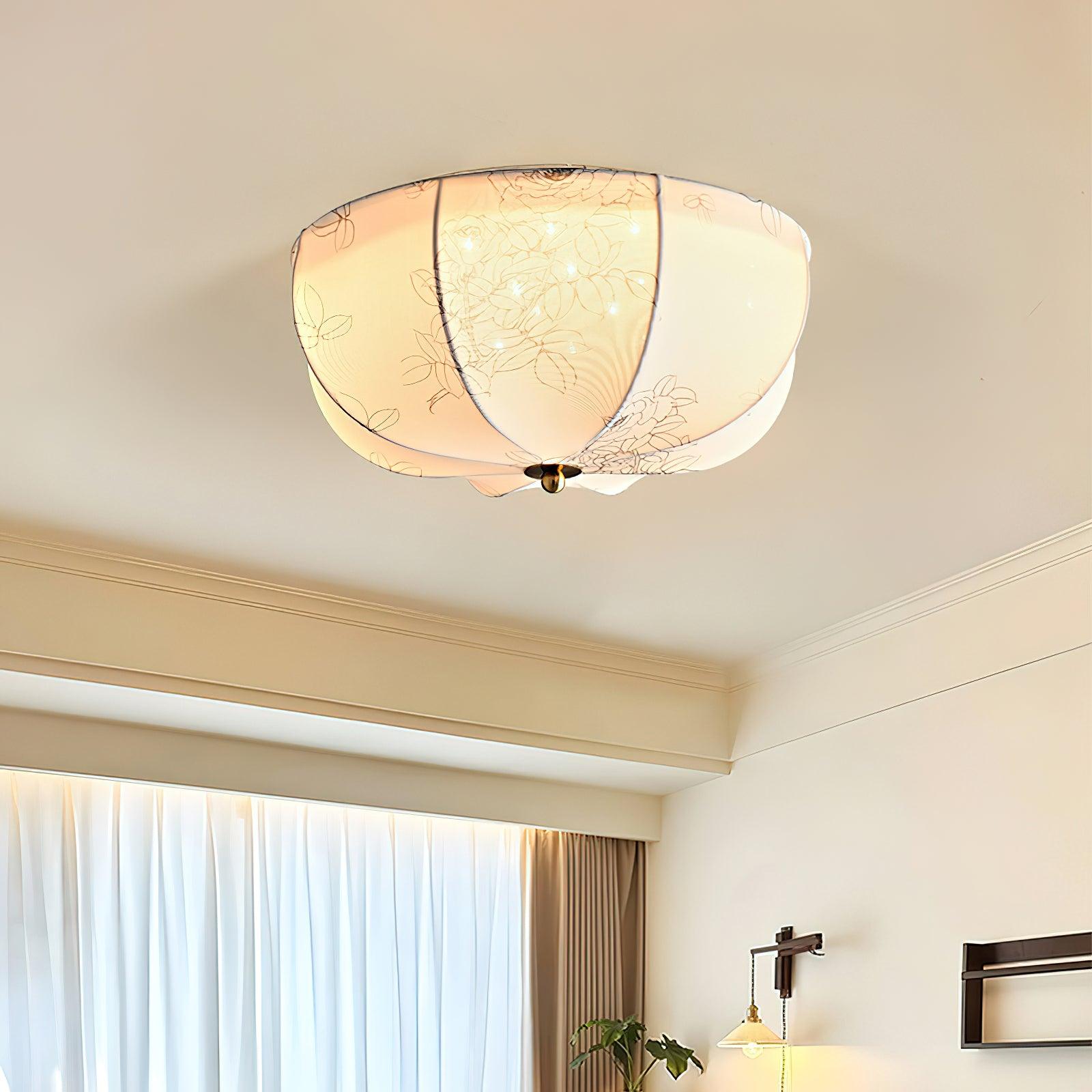 Ritta Retro Globe Metal Farbic LED Flush Mount Ceiling Light Bedroom