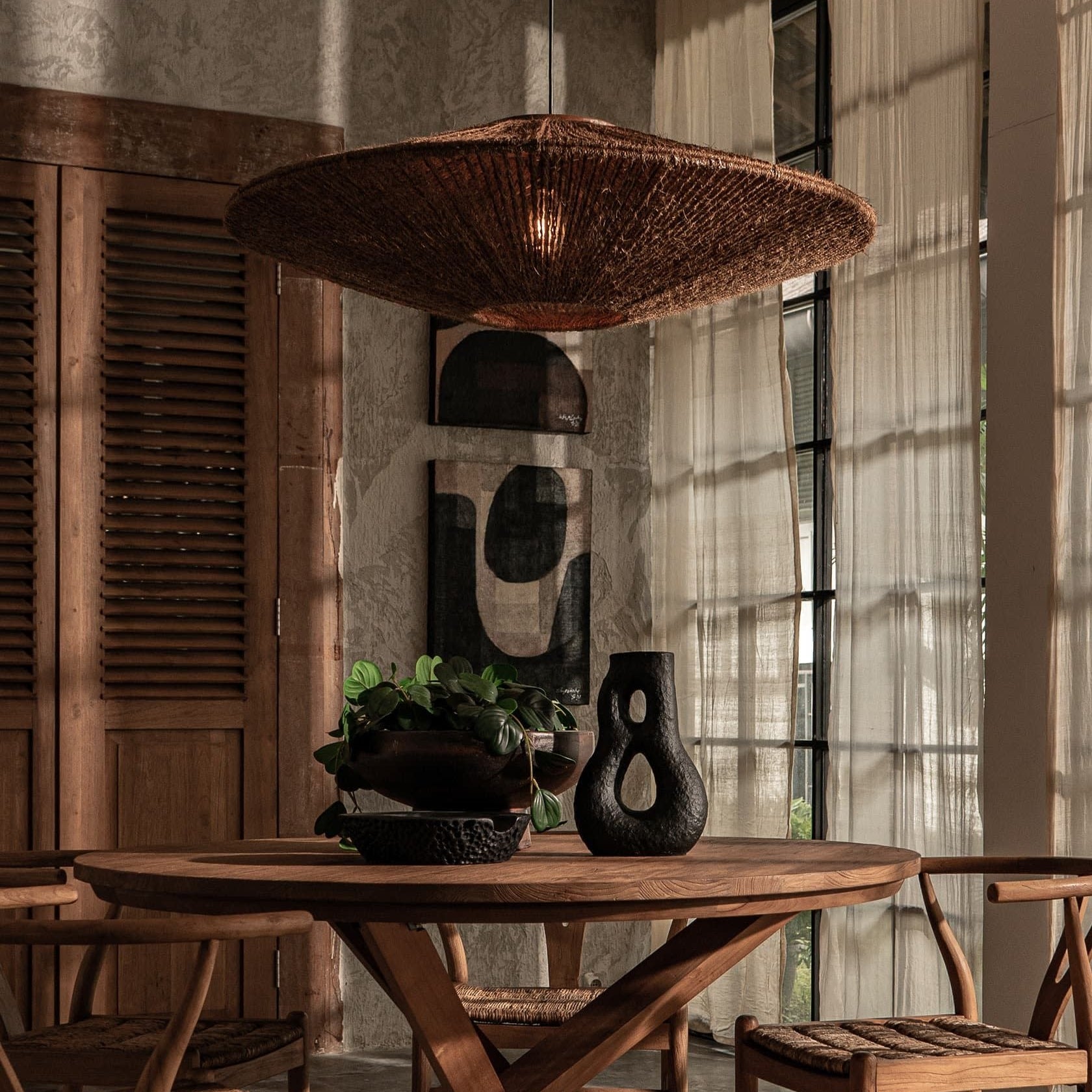 Muto Rustic Pendant Light Rattan Living Room Dining Room Bedroom