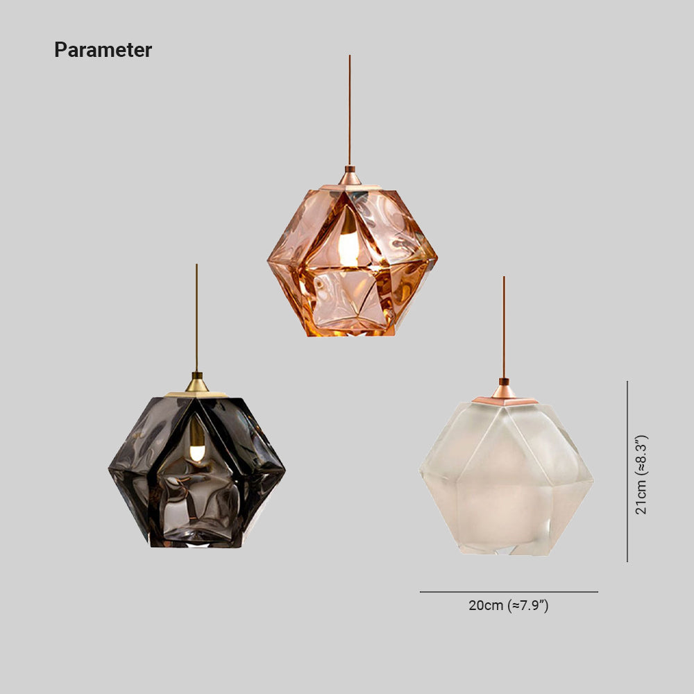 Hailie Modern Glass Multi Polygonal Pendant Light, White/Smoke Gray/Rose Gold