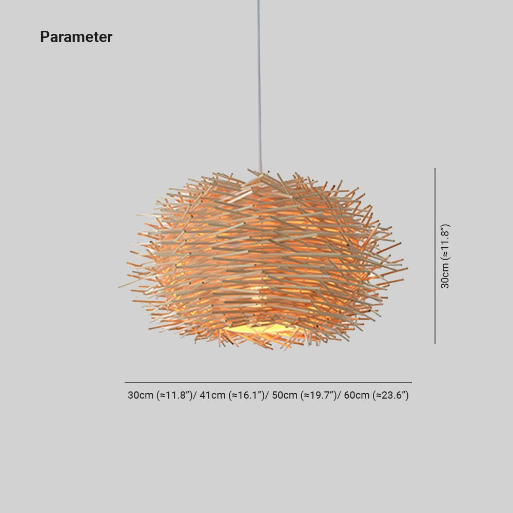 Ozawa Wooden Bird Nest Rattan Pendant Light Wood