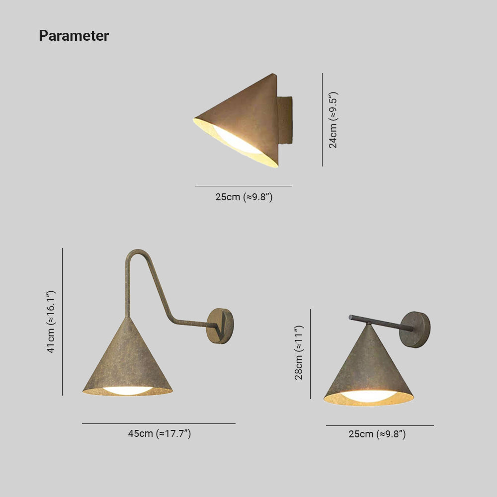 Carins Modern Minimalist Cone Metal Outdoor Waterproof Wall Lamp，Black/Gold